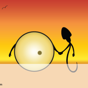 Silhouette of a sperm holding hands with an egg