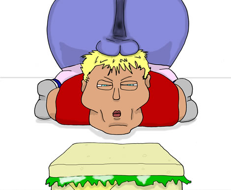 A sandwich is tantalisingly close to a man's face