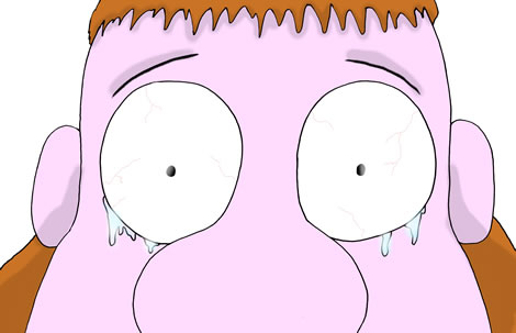 Mullet man's eyes begin to water as the intense pain registers