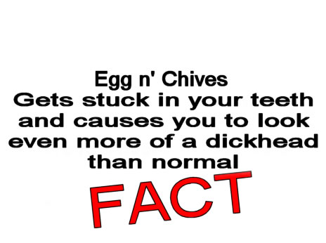 Egg n' Chives gets stuck in your teeth and causes you to look even more of a dickhead than normal, FACT