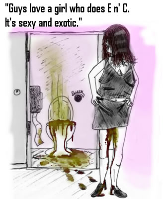 A young woman leaves a toilet in a very messy state