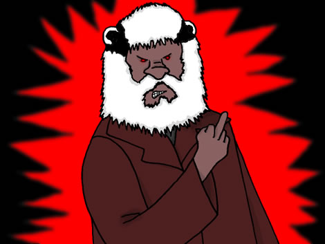 A man/badger hybrid raises his middle finger