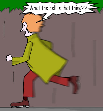 A young man running in fright