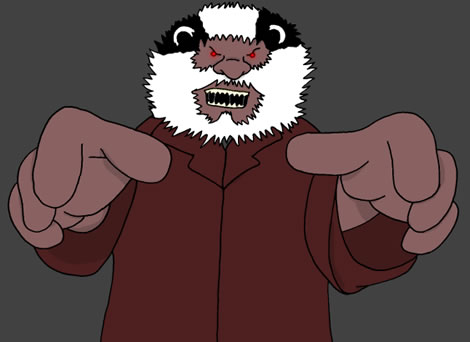 A badger man is about to strangle someone