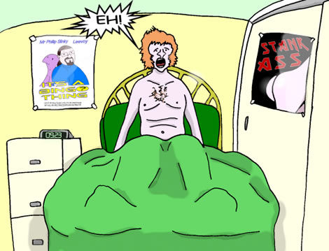 A young man wakes from a nightmare