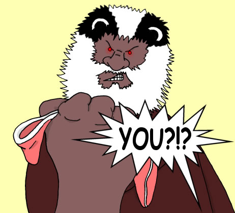 A badger man clutches a pair of underpants