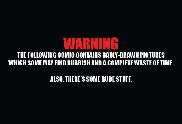 Warning screen for the contents of comic 'Available to do thy bidding at the auction of despair'
