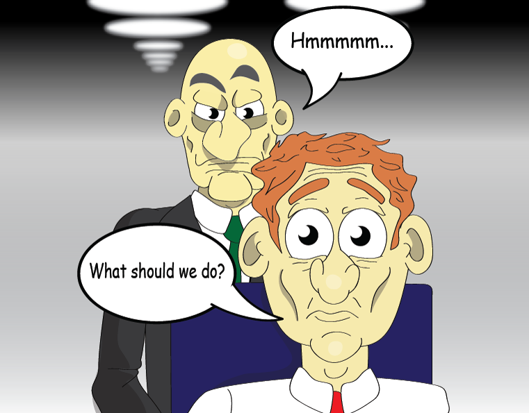 Two men at what appears to be a government office