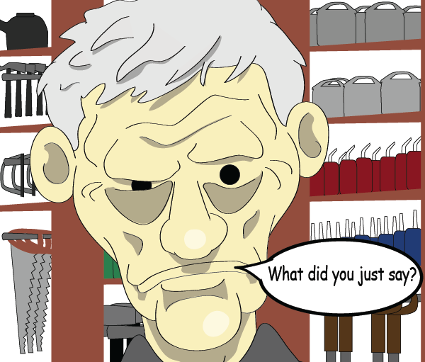 A man is shocked at the flippant remarks of a shop worker