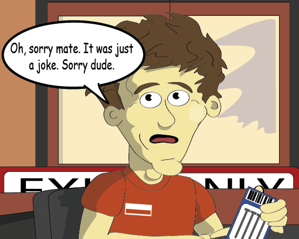 A shop worker realises his comments have crossed a line