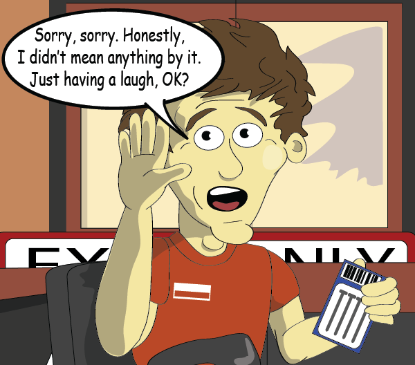 A shop worker does his best to diffuse a volatile situation