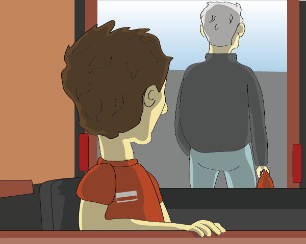 A miserable customer leaves the shop