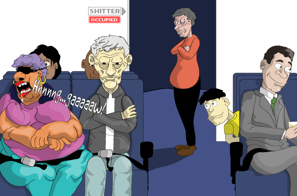A miserable man aboard an airplane