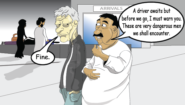 A miserable man in the Arrivals area of an airport