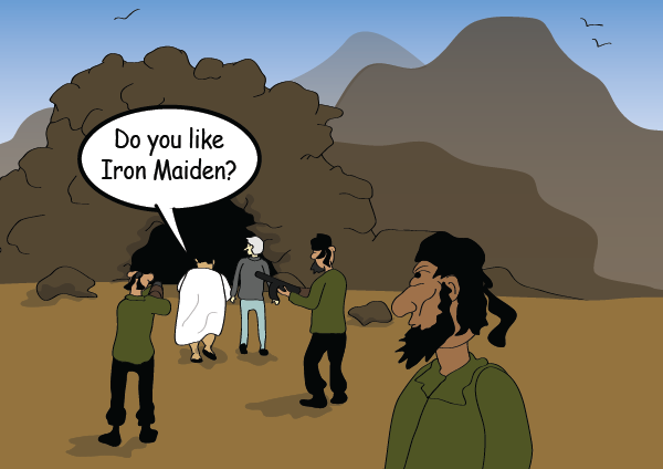 The men make their way into a cave