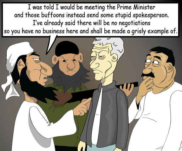 The evil leader is unhappy with his visitors