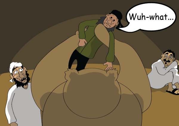 The large cute bear rotates the henchman in his grasp