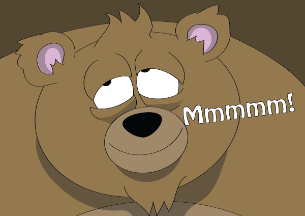 The large cute bear is in a state of bliss