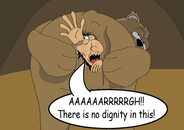 The evil leader disappears into the bear's bottom