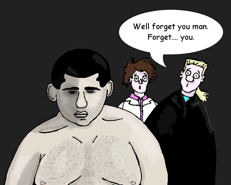 The naked thing turns and walks away from its rescuers