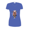 A blue-skinned Santa with black eyes sits astride an equally ghoulish reindeer