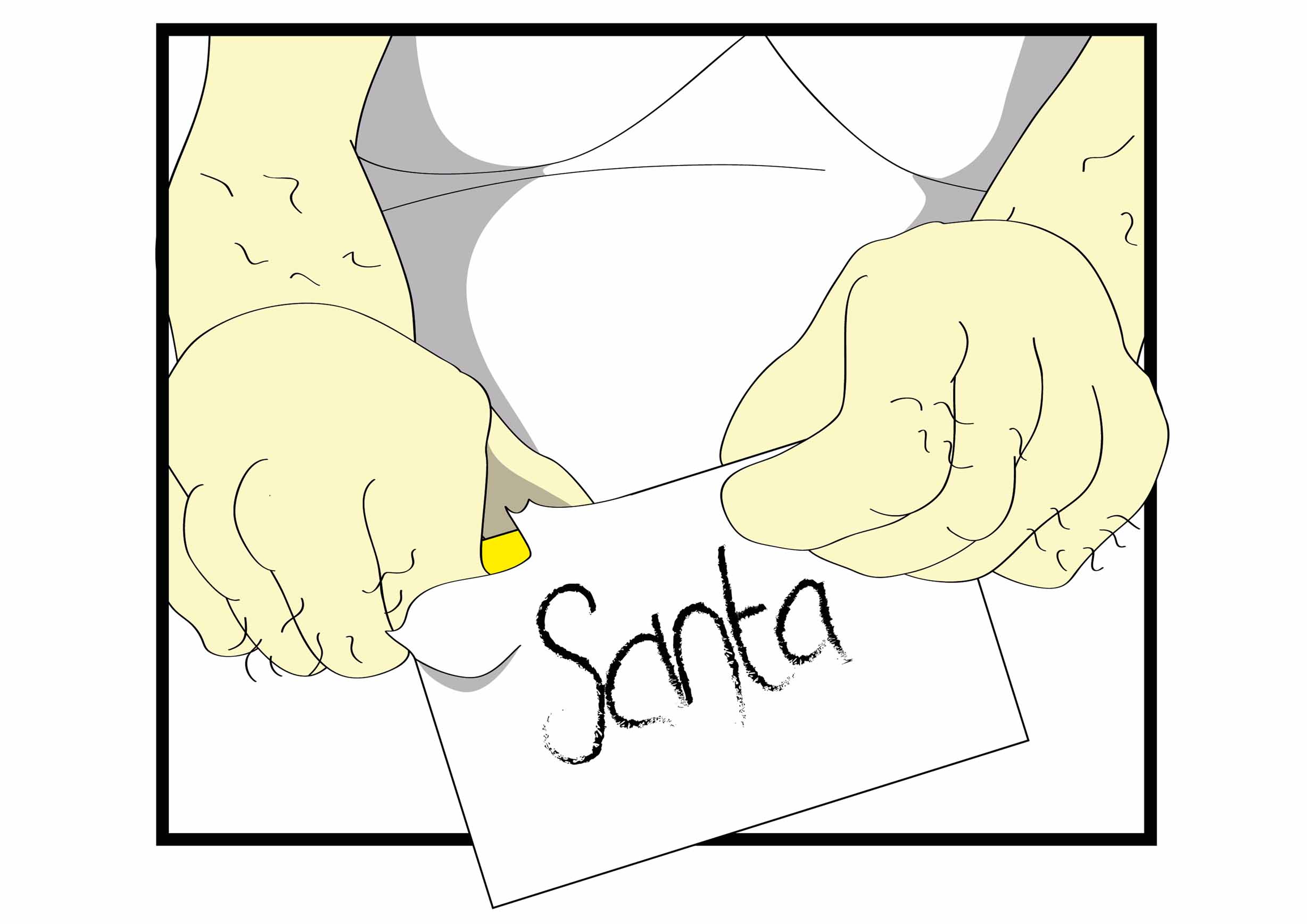 Santa opens the little boy's letter