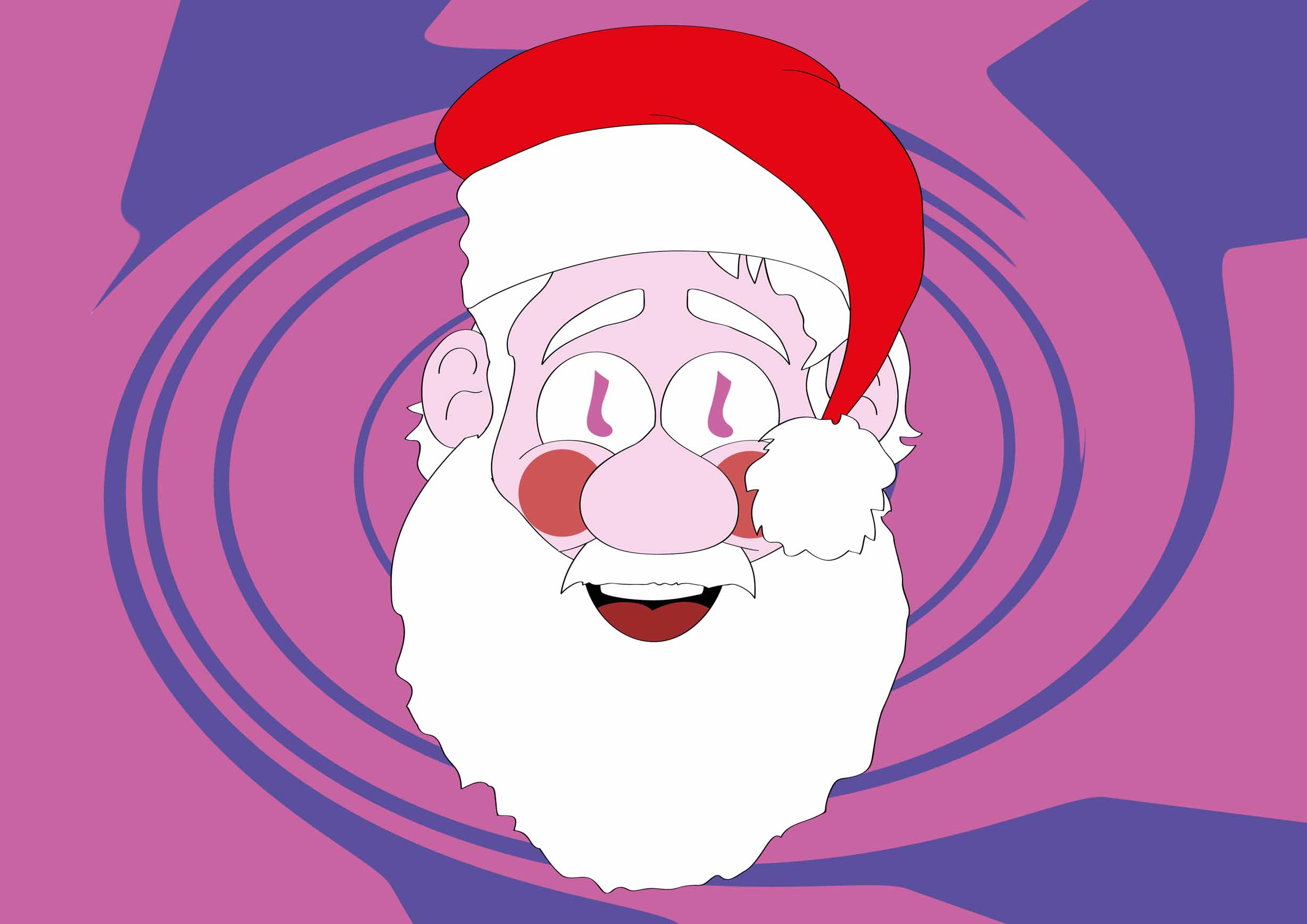 Santa is mesmerised by the pink stockings and stares in awe