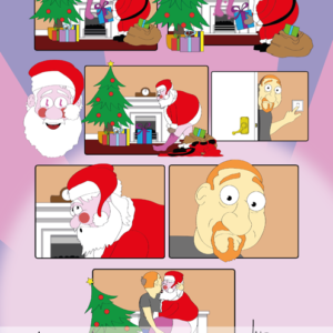 Santa is distracted by a pair of irresistible pink stockings as he delivers gifts