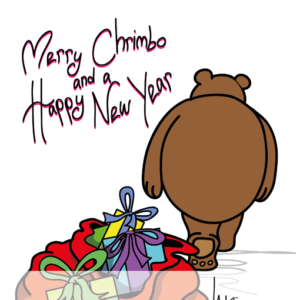 The grumpy bear has dropped the sack of presents and walks away