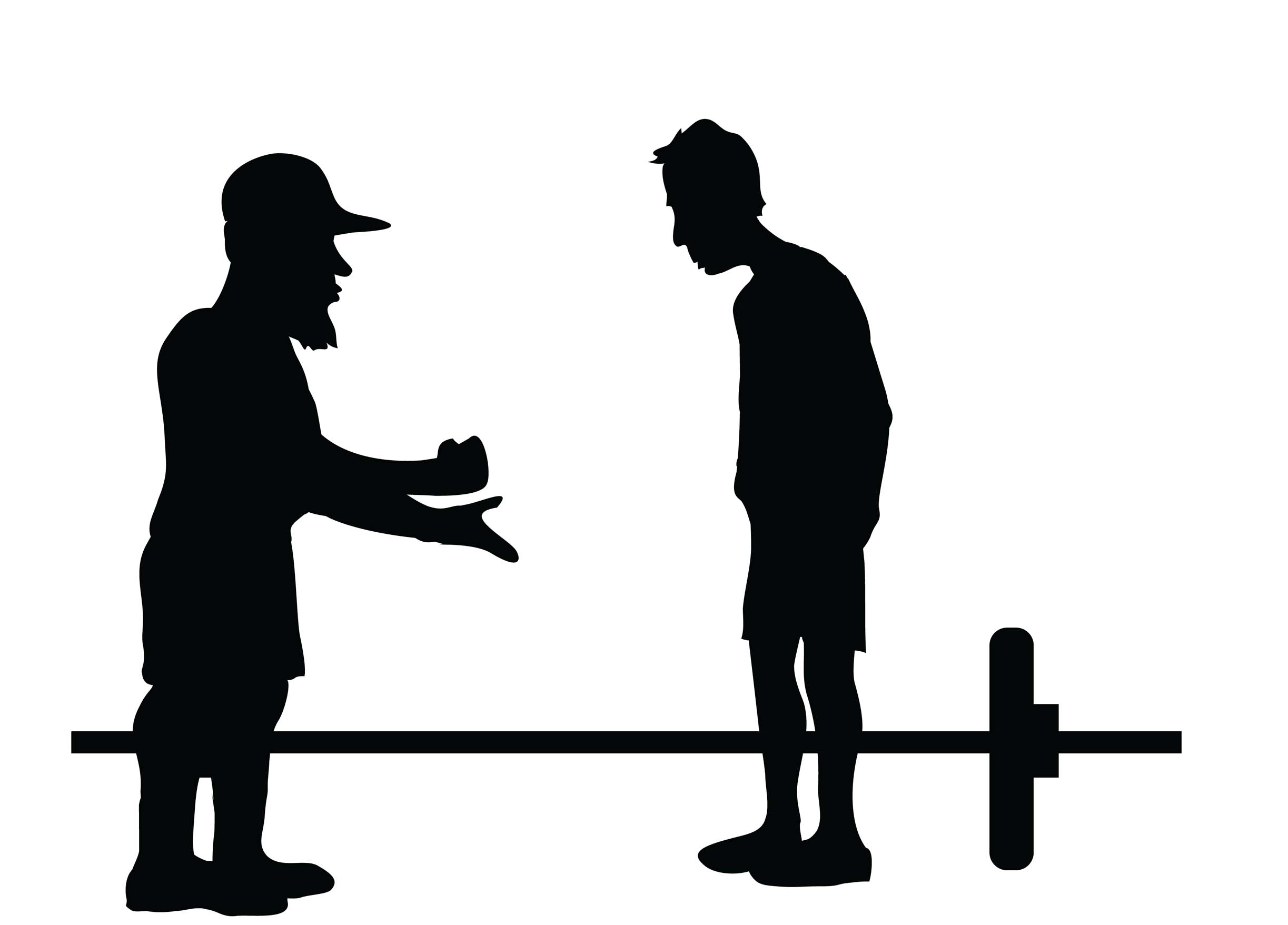 The personal trainer is giving instructions to his new client on how to lift the barbell.