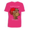 A rather grumpy-looking grizzly bear holds a sack of presents