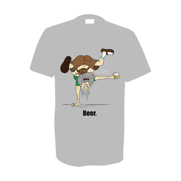 A bald old man in a T-shirt, shorts, socks and sandals and also wearing a bum bag