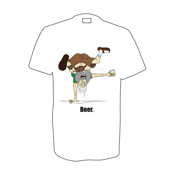 A bald old man in a T-shirt, shorts, socks and sandals and also wearing a bum bag