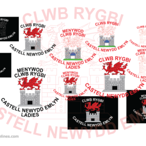 A collage of the various coloured versions of the Castell Newydd Emlyn RFC logo