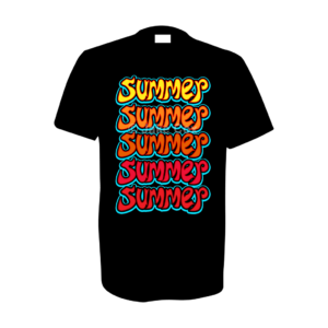 The word 'summer' in a vertical stack with each one changing colour subtly from red at the bottom to bright yellow at the top