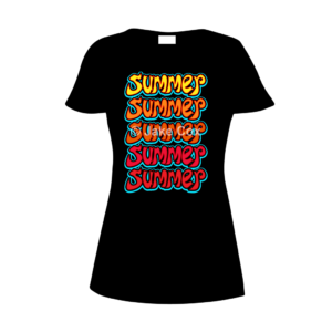 The word 'summer' in a vertical stack with each one changing colour subtly from red at the bottom to bright yellow at the top