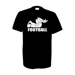 A stencil of a football player rolling about clutching their knee above the word 'football'