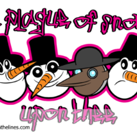 Four cartoon heads alongside each other. Three are snowmen and one is a plague doctor