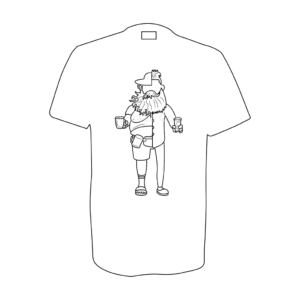 A cartoon silhouette of a man holding a pint of beer in each hand