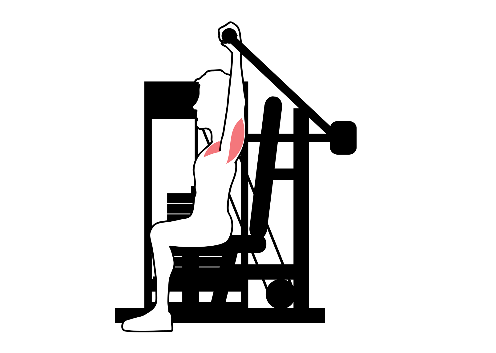 A man uses a seated shoulder press machine at a gym