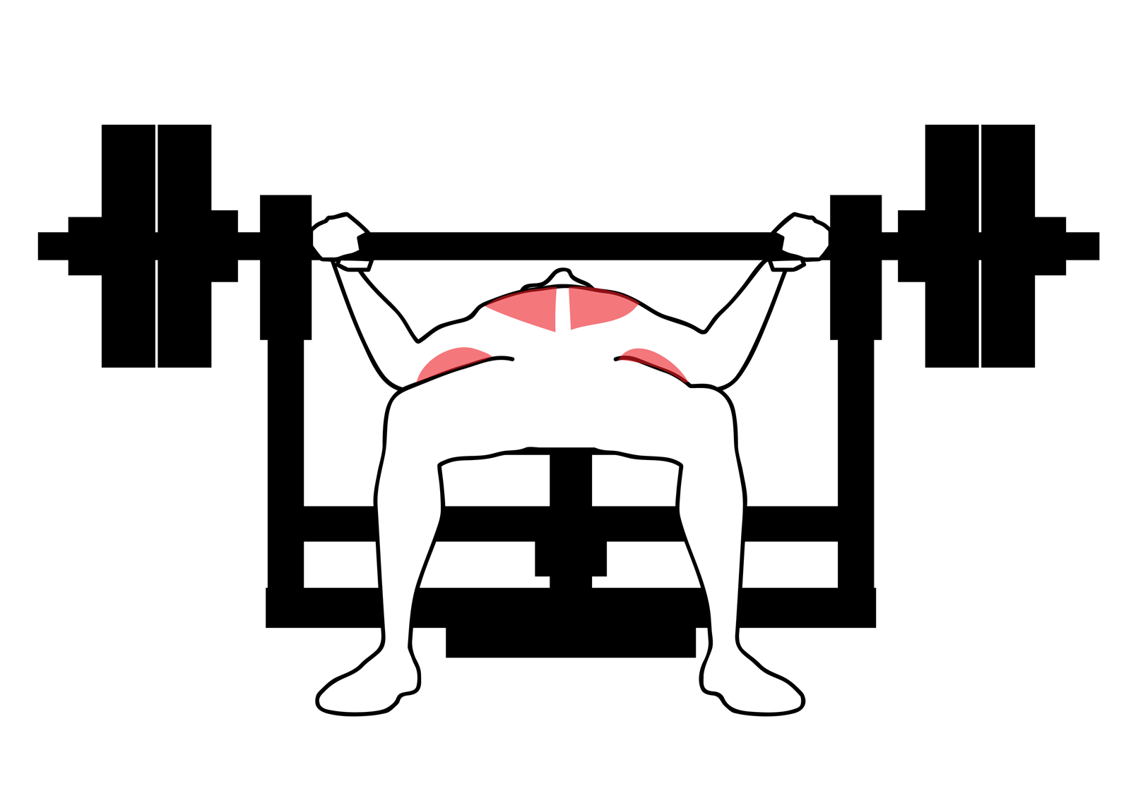 A man is lying on a bench preparing to perform a bench press using a barbell