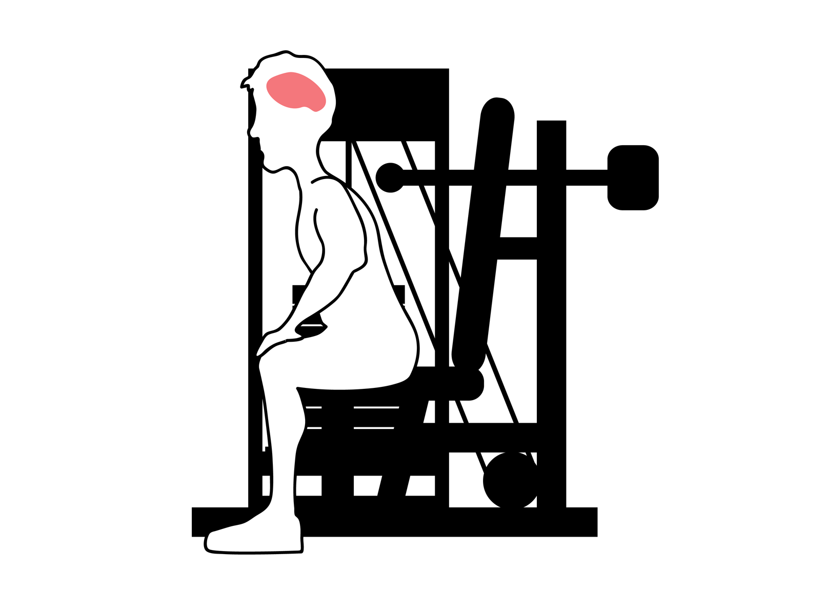 The man on the seated shoulder press machine has an idea; indicated by his brain area being highlighted