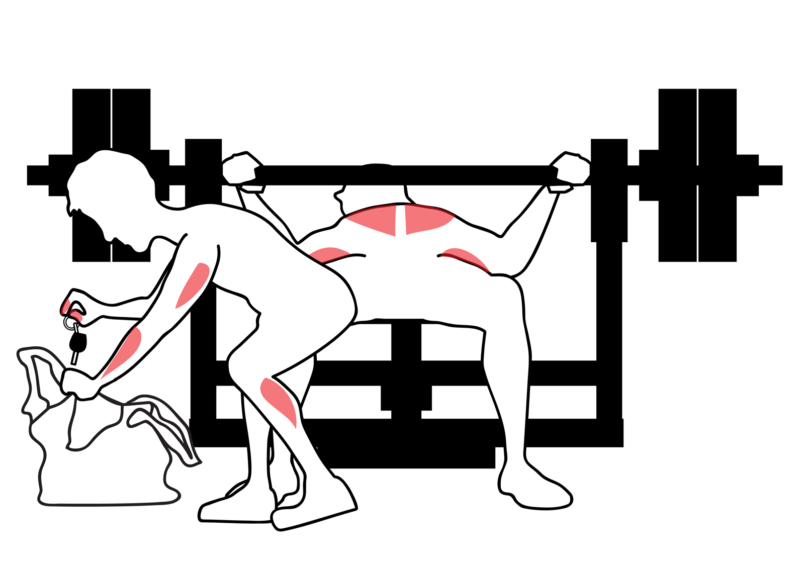 The seated shoulder press man goes into the bench press man's bag and snatches his car keys, much to the bench press man's shock