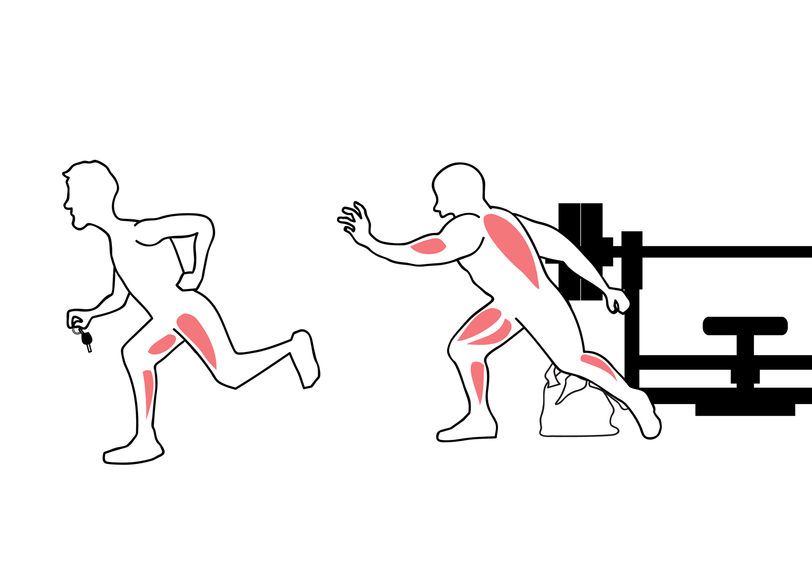 The seated shoulder press man runs as fast as he can, clutching the other man's car keys