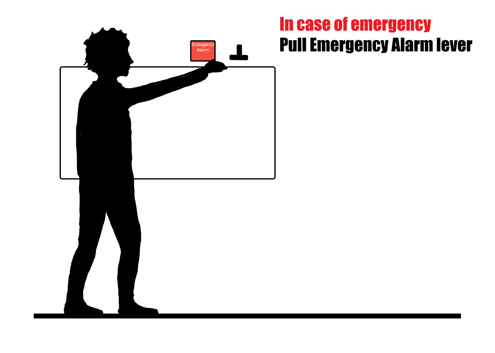A person reaches for a lever which is labelled 'Emergency Alarm'