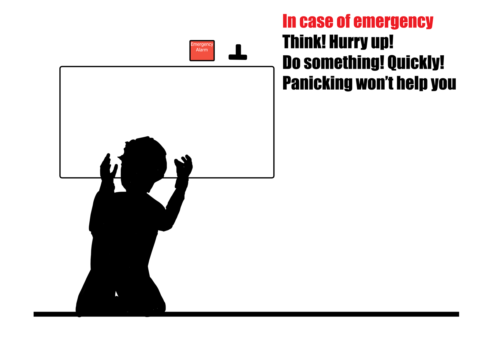 The person is on their knees with their hands up, unable to comprehend the situation and the advice they have been given