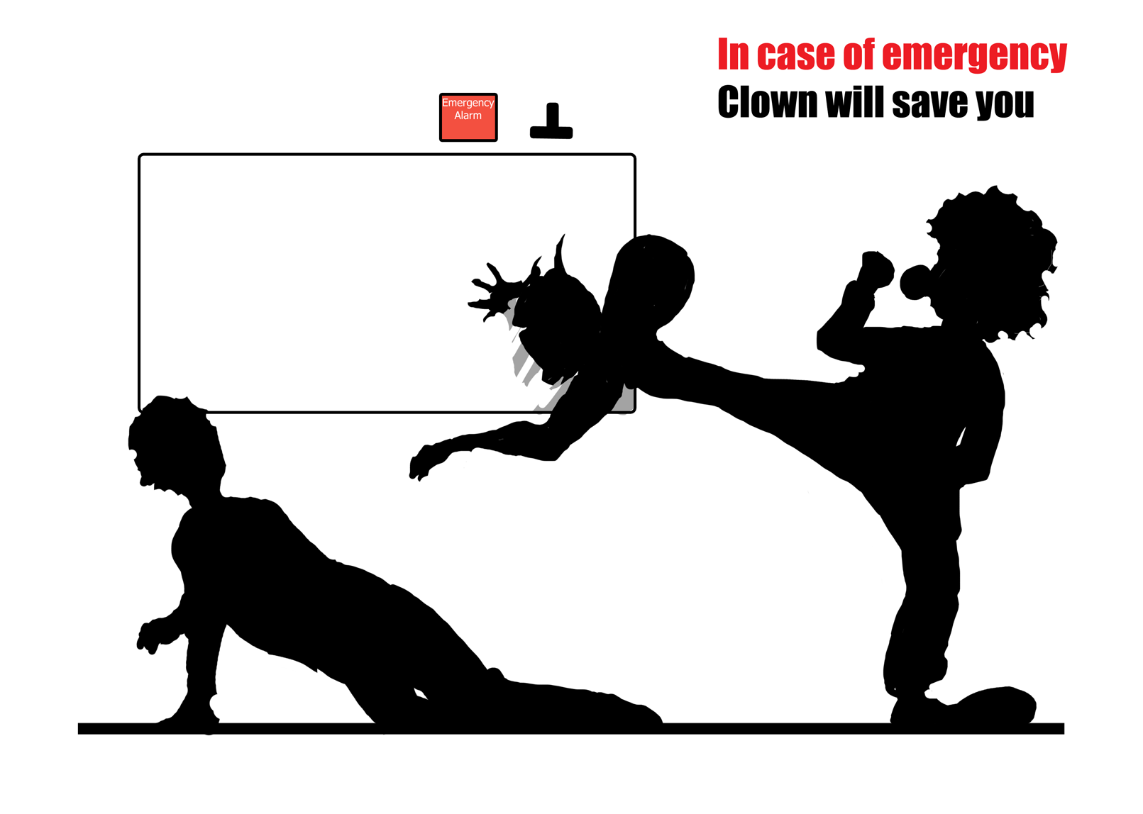 The person is saved by a clown that is karate kicking the demon