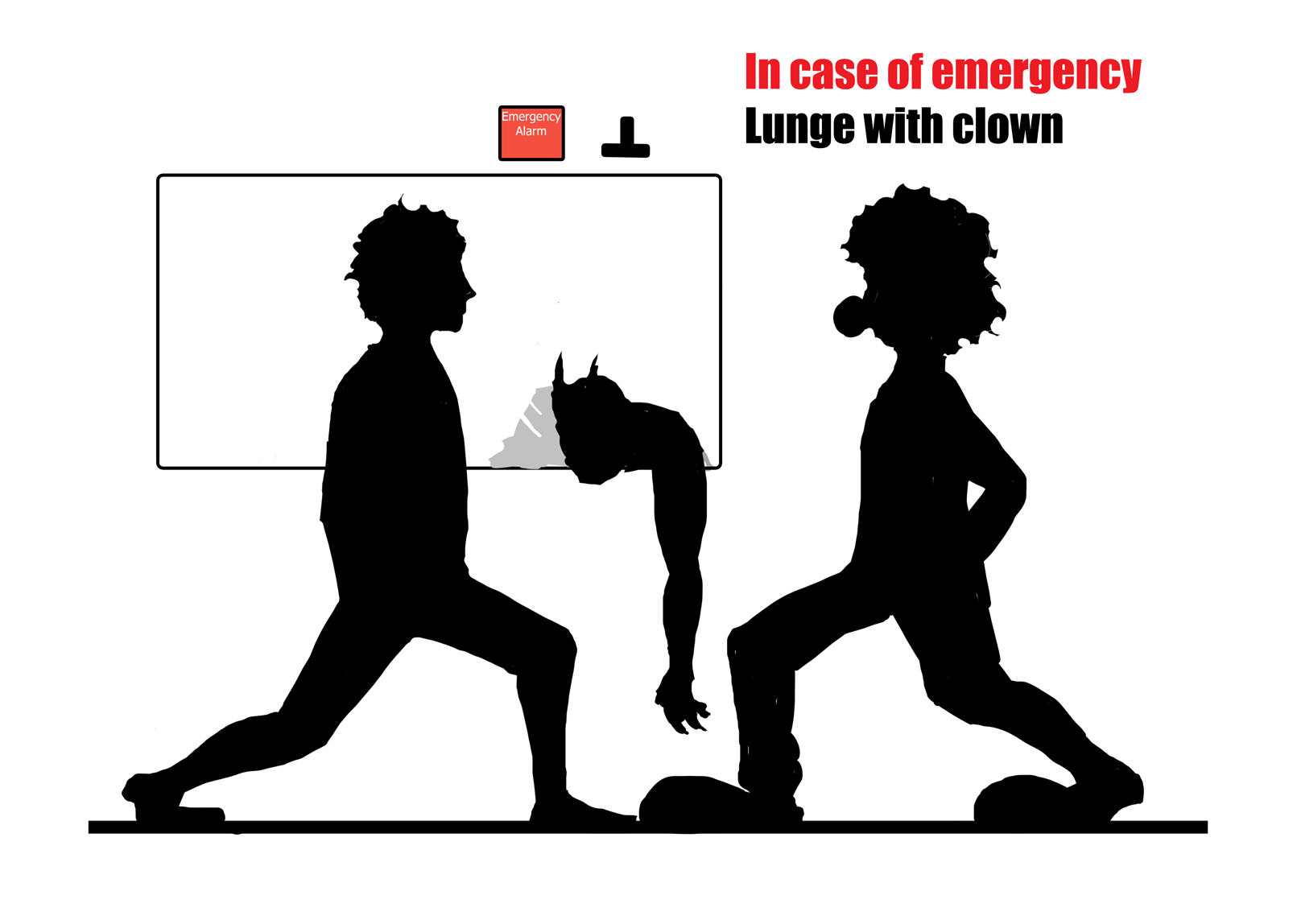 The person and the clown lunge towards each other whilst the demon is still unconscious in the window