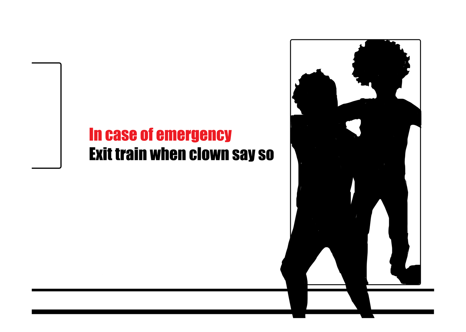 The person exits the train as the clown stands in the doorway behind them