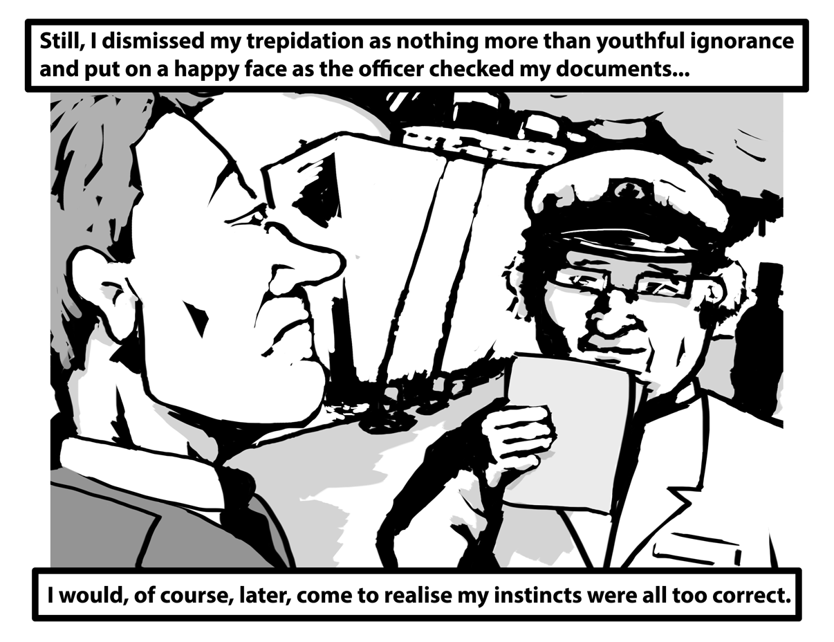 Flashback to many years ago as Sir Rumfin narrates, whilst a much younger versions of himself stands dour-faced and a man in a sea-faring uniform reads some papers
